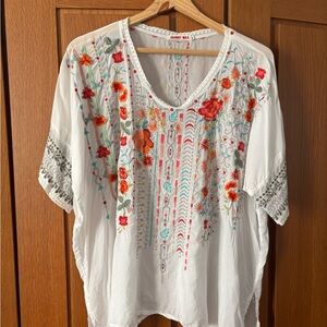 Johnny Was Floral Embroidered White Blouse